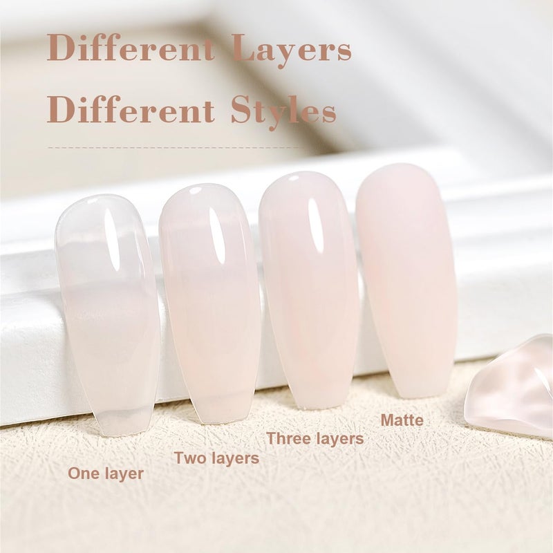 RARJSM Nude Gel Polish Pale Pink Neutral Nude Colors Skin Tone Light Pink Gel Nail Polish 15ml Single Bottle Sheer Jelly Transparent Polish Soak off UV LED Cured for Home Salon DIY French Manicure - Image 5