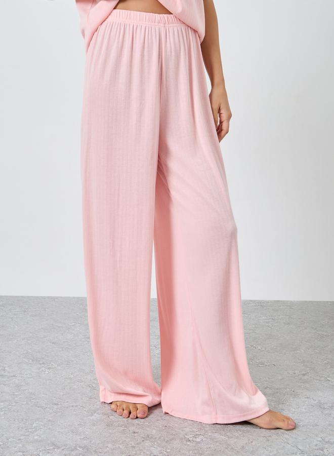 Styli Pointelle Round Neck Placket T-Shirt and Wide Leg Pyjama Set - Image 4