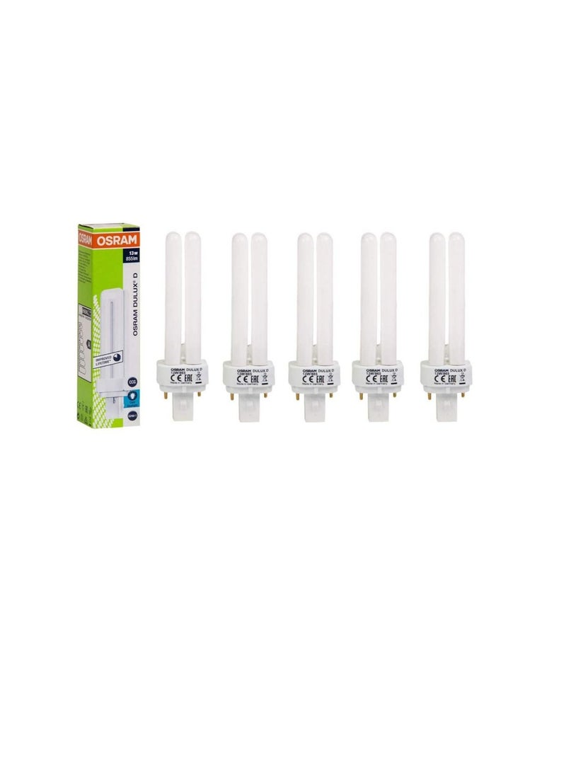 Osram Osram Home Decorative High Qualtiy and Durable, 2 Pin Day Light Double Twin Tube CFL Bulb, 13 Watt Energy Saving Bulb, Cool White - (Pack of 5)  - Image 1