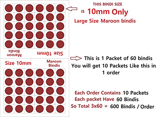 Vama Fashions Plain Maroon Large Round Bindi for Womens Bottu Velet Bindis for Ladies 10MM SizePack of 180 Bindis - Image 3