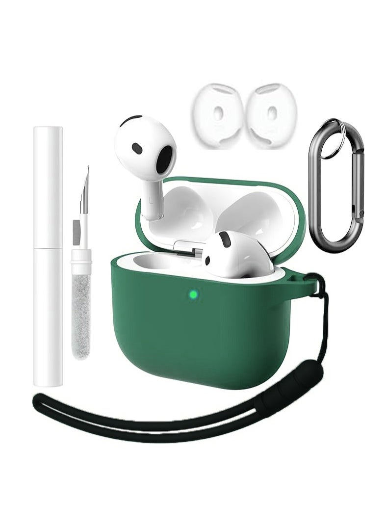 Generic - Silicone Case for AirPods 4th Generation Case Cover [Active Noise Cancellation], for AirPods 4 Case Silicone Protective Cover 2024 with Lanyard/Keychain/Cleaner Kit/Ear Tips (Green, Enhanced) - Image 1