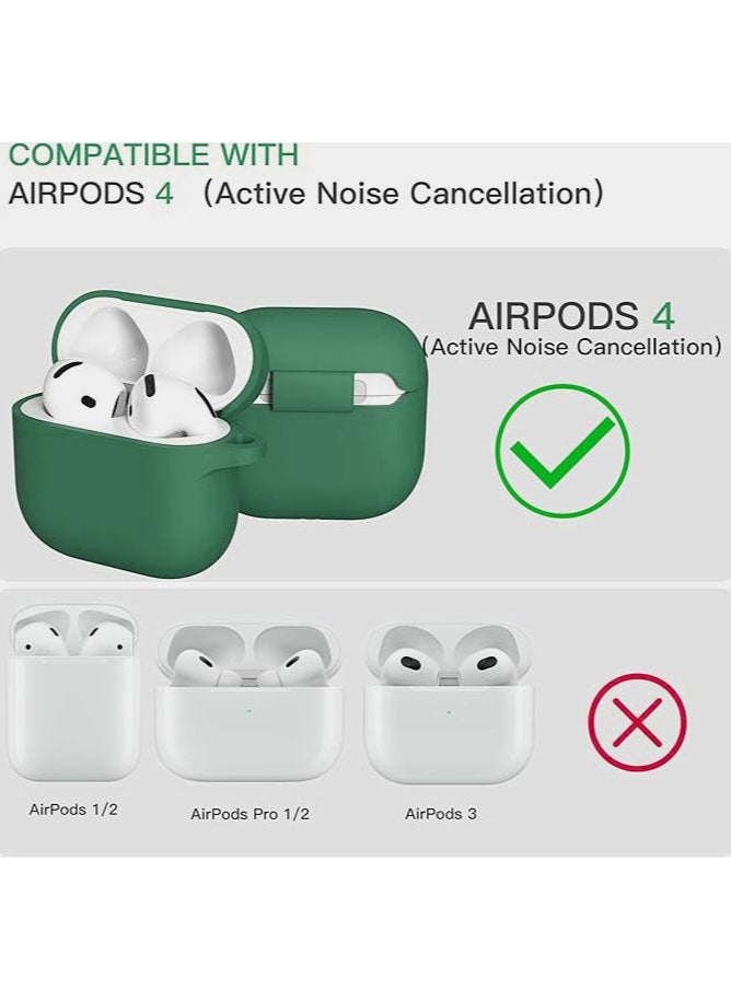 Generic - Silicone Case for AirPods 4th Generation Case Cover [Active Noise Cancellation], for AirPods 4 Case Silicone Protective Cover 2024 with Lanyard/Keychain/Cleaner Kit/Ear Tips (Green, Enhanced) - Image 1