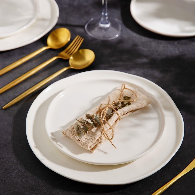 LERATIO Ceramic Dinnerware Sets for 4,Porcelain Plates and Bowls Sets with Wavy Edge,Microwave & Dishwasher & Oven Safe,Light Weight & Scratch Resistant Dishes Sets - Image 4
