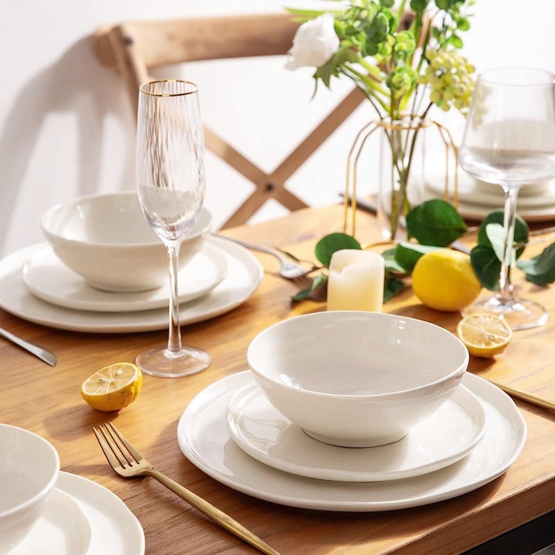 LERATIO Ceramic Dinnerware Sets for 4,Porcelain Plates and Bowls Sets with Wavy Edge,Microwave & Dishwasher & Oven Safe,Light Weight & Scratch Resistant Dishes Sets - Image 5
