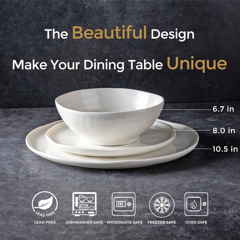 LERATIO Ceramic Dinnerware Sets for 4,Porcelain Plates and Bowls Sets with Wavy Edge,Microwave & Dishwasher & Oven Safe,Light Weight & Scratch Resistant Dishes Sets - Image 2