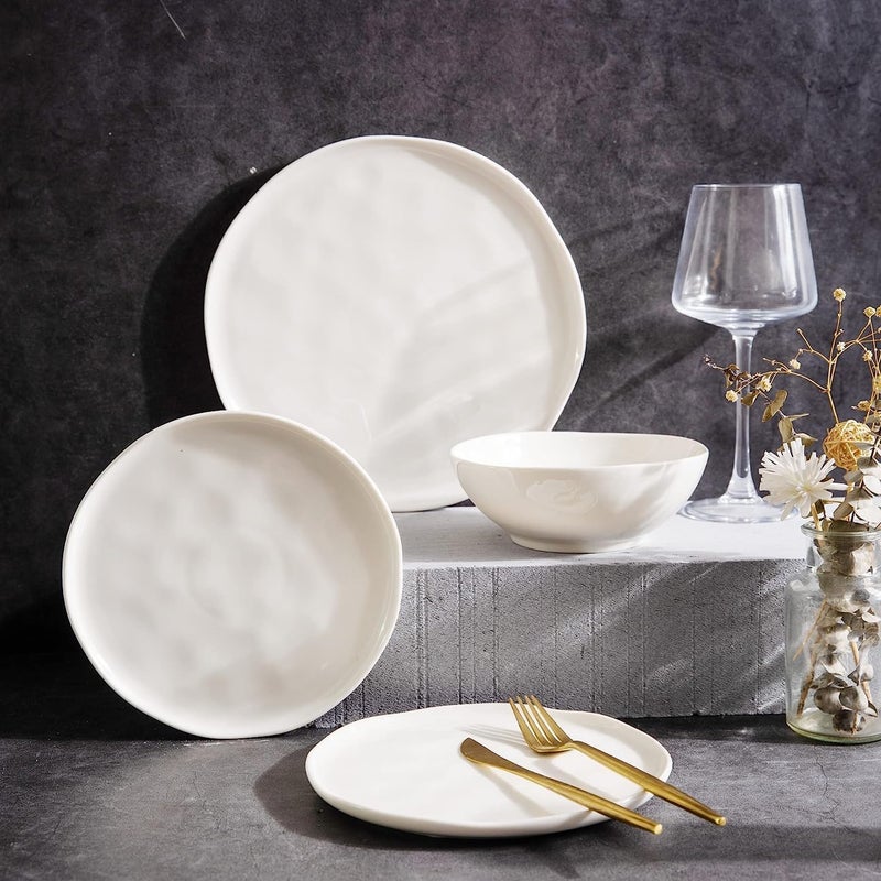 LERATIO Ceramic Dinnerware Sets for 4,Porcelain Plates and Bowls Sets with Wavy Edge,Microwave & Dishwasher & Oven Safe,Light Weight & Scratch Resistant Dishes Sets - Image 1