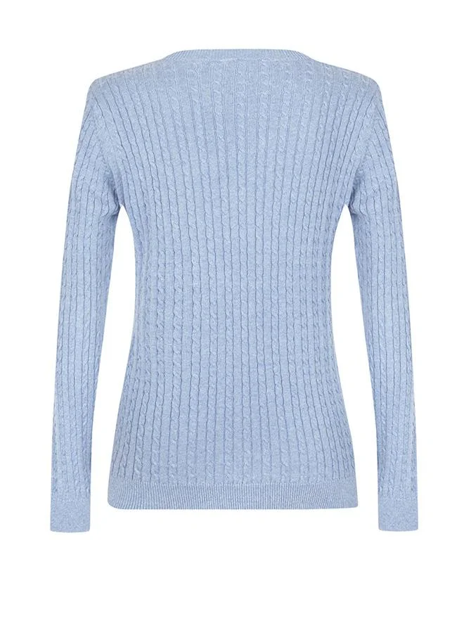 FELIX HARDY Blue V-Neck Cable Knit Pullover for Women | Best Price UAE