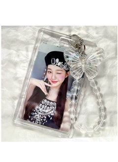 Furtey Acrylic Kpop Photo card Holders Key chain ID Badge Holder with Spiral Wrist Coil ID Card Holder Photo Card Protector for School ID Office ID Access Card for Women Girls  - Image 2