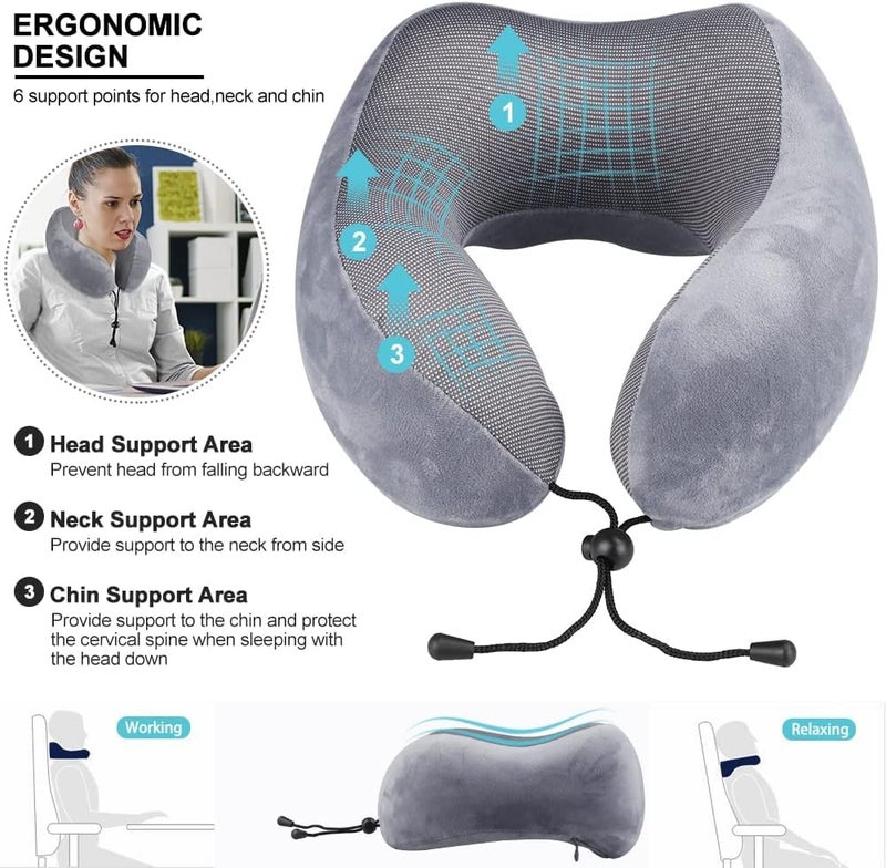 U-Shaped Travel Pillow, Memory Foam Neck Support Pillow, Soft Slow Rebound Pillow, Perfect for Travel and Sleep, Cervical Column Protection 25x13x28cm
