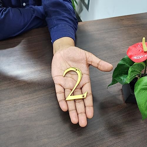 A10SHOP Clio 3-Inch Solid Brass Lacquered Polished Mailbox Numbers House Numbers For Outside, Address Plaques for House Numbers, Outdoor Decor (Polished Brasss, Number 2) - Image 2