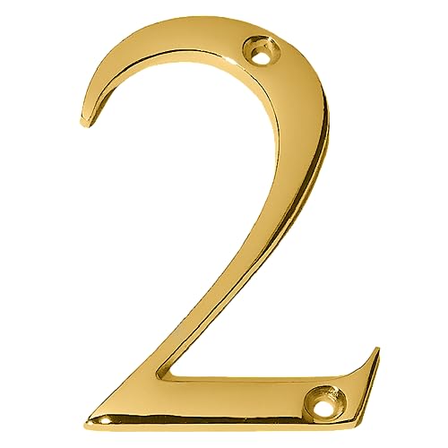 A10SHOP Clio 3-Inch Solid Brass Lacquered Polished Mailbox Numbers House Numbers For Outside, Address Plaques for House Numbers, Outdoor Decor (Polished Brasss, Number 2) - Image 1