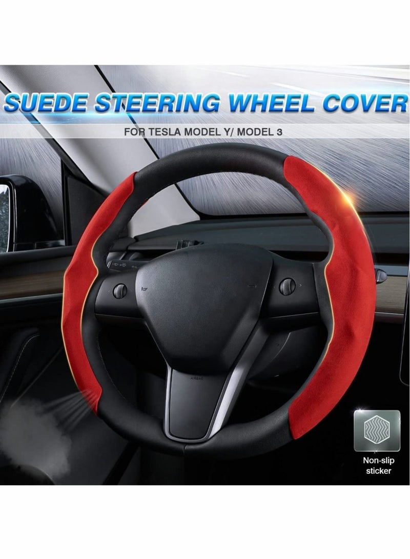 KASTWAVE Steering Wheel Cover for Tesla Model Y 2020-2022/Model 3 2017-2022, Car Breathable Non Slip Steer Wheel Protector Cover - Image 2