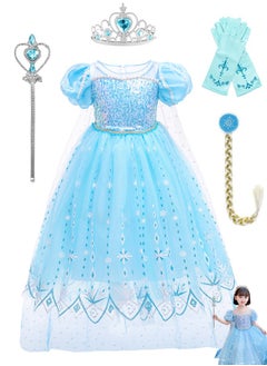 VUCATIN Queen Costumes Girls Dress For Party Cosplay Birthday Princess Dress Snow Queen Elsa Dress Kids Costume Set of 5PCS (C)  - Image 1