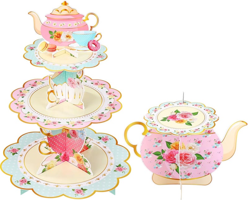 Zopeal حامل كعك زوبيل 2 قطعة بتصميم زهور لحفلة الشاي 3 طبقات لحامل كعك بتصميم زهور لبرج الحلوى لحفلة الأميرة الزهرية، الزفاف، عيد الميلاد، حفلة استقبال المولود، الشاي بعد الظهر - Image 1