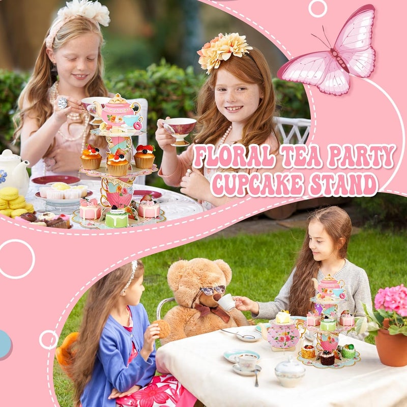 Zopeal حامل كعك زوبيل 2 قطعة بتصميم زهور لحفلة الشاي 3 طبقات لحامل كعك بتصميم زهور لبرج الحلوى لحفلة الأميرة الزهرية، الزفاف، عيد الميلاد، حفلة استقبال المولود، الشاي بعد الظهر - Image 5