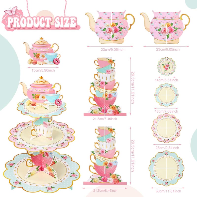 Zopeal حامل كعك زوبيل 2 قطعة بتصميم زهور لحفلة الشاي 3 طبقات لحامل كعك بتصميم زهور لبرج الحلوى لحفلة الأميرة الزهرية، الزفاف، عيد الميلاد، حفلة استقبال المولود، الشاي بعد الظهر - Image 2