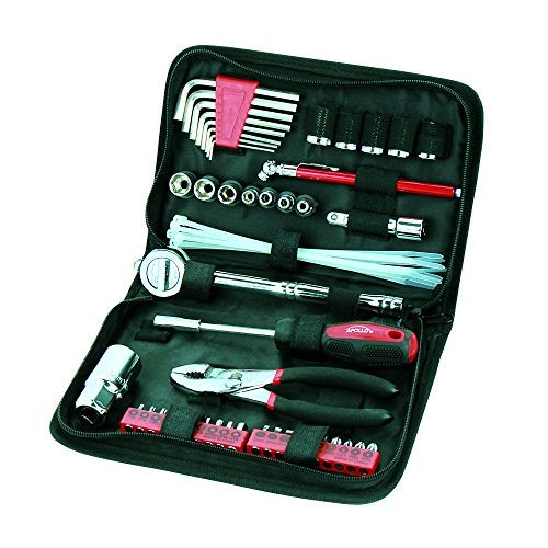 Apollo Tools 56 Piece Compact Metric Auto Tool Set in Zippered Case, Small Mechanic Tool Set for Car Emergency, Motorcycle Repair on the Road, Great for Travel Tool Needs - Red - DT9775 - Image 1