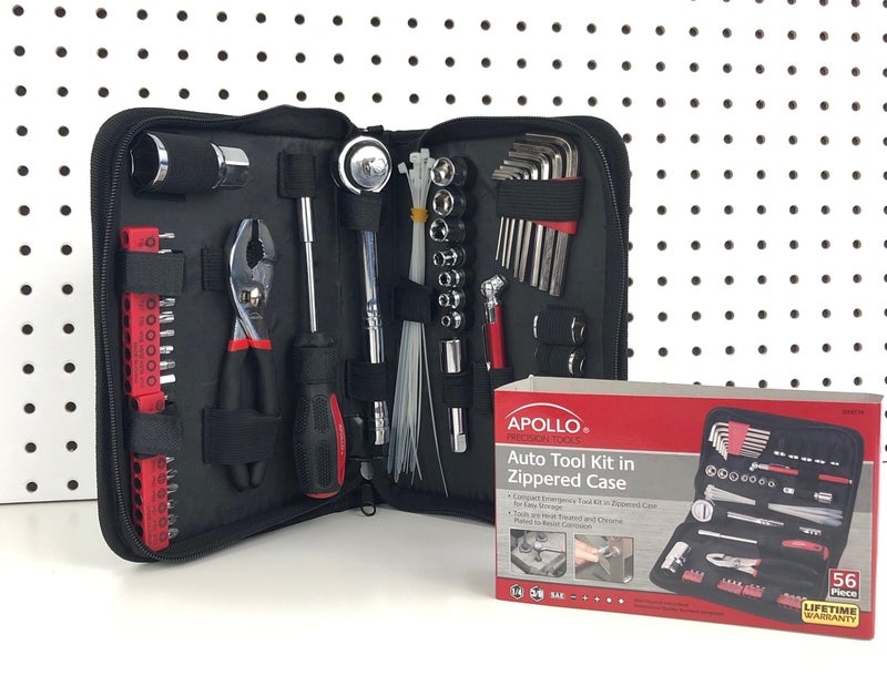 Apollo Tools 56 Piece Compact Metric Auto Tool Set in Zippered Case, Small Mechanic Tool Set for Car Emergency, Motorcycle Repair on the Road, Great for Travel Tool Needs - Red - DT9775 - Image 2