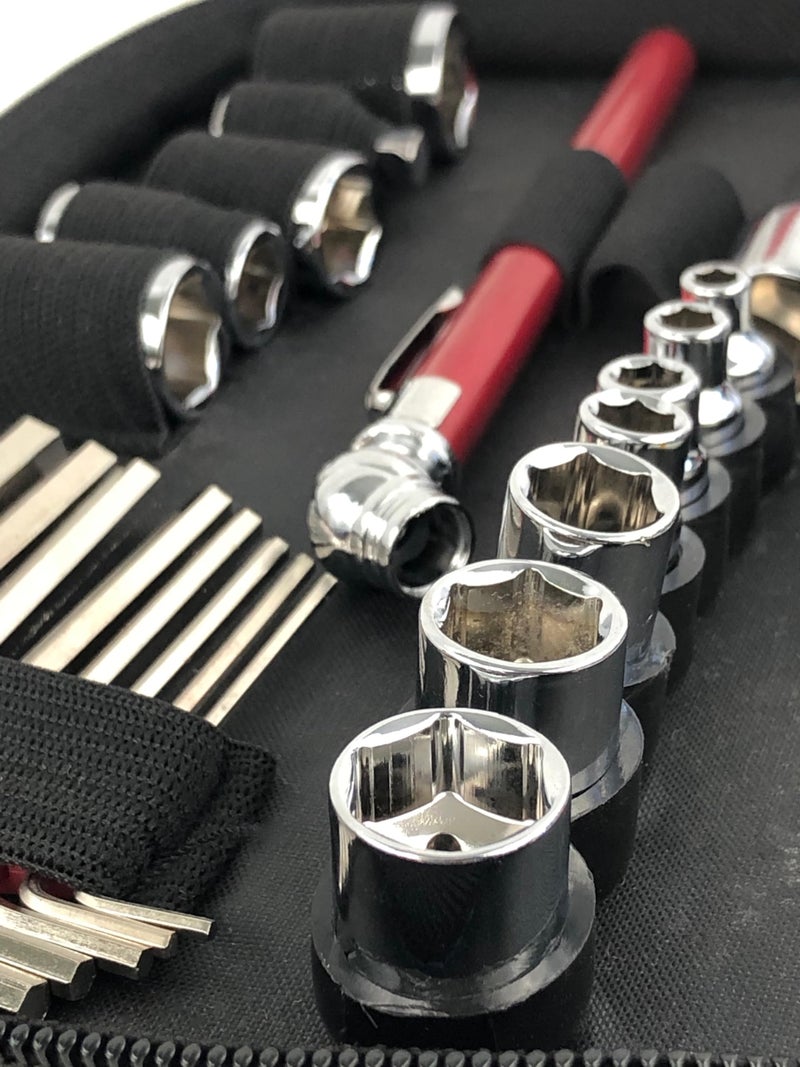 Apollo Tools 56 Piece Compact Metric Auto Tool Set in Zippered Case, Small Mechanic Tool Set for Car Emergency, Motorcycle Repair on the Road, Great for Travel Tool Needs - Red - DT9775 - Image 3