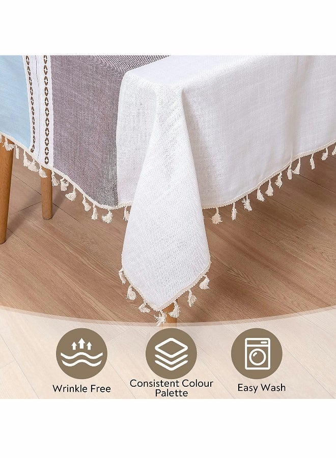 Tablecloth, Rectangular Cotton Linen Washable Table Cloth with Tassel, Table Decoration Cloth for Rectangle Oblong Table, Kitchen, Dining, Tea Table Tabletop Decoration (55 x 71 inch, Blue Brown) - Image 3