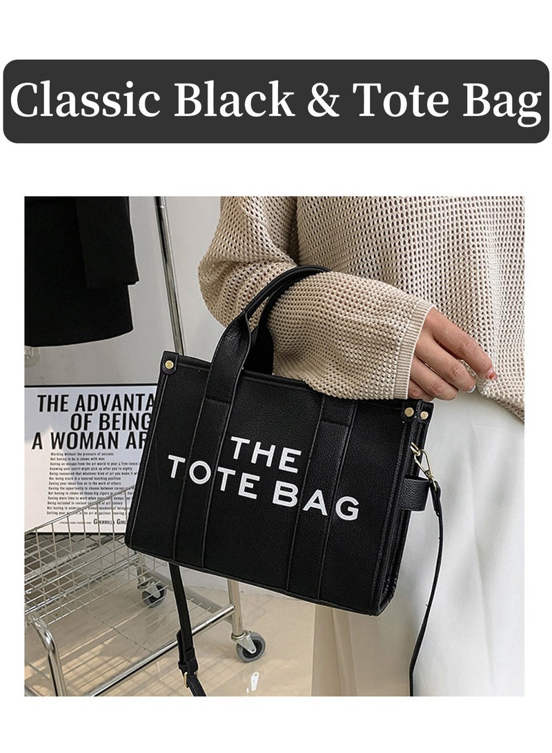 Moovant Women's Tote Bag, Large PU Leather Trendy Tote Bag, Handbag, Top Handle Shoulder Crossbody Bag, for School, Office, Travel, Commuting, Black  - Image 2