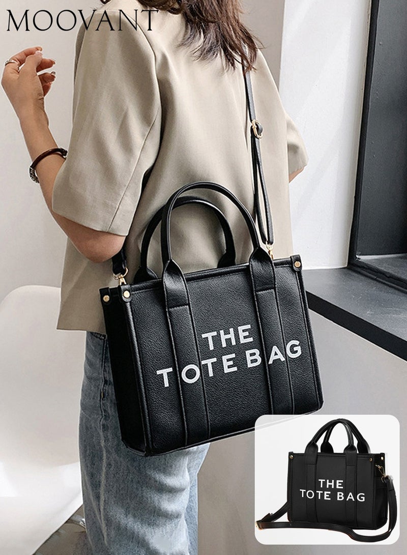 Moovant Women's Tote Bag, Large PU Leather Trendy Tote Bag, Handbag, Top Handle Shoulder Crossbody Bag, for School, Office, Travel, Commuting, Black  - Image 1