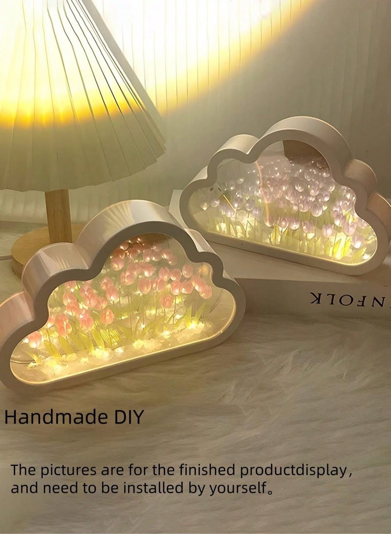Bukela Handmade DIY Tulip Night Light & Mirror: Customizable Cloud Ambience Lamp with 20 Flowers - Birthday Gift for Girlfriend, Room Decor, Holiday & Party Lighting - Image 1