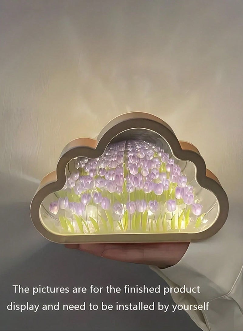 Bukela Handmade DIY Tulip Night Light & Mirror: Customizable Cloud Ambience Lamp with 20 Flowers - Birthday Gift for Girlfriend, Room Decor, Holiday & Party Lighting - Image 3