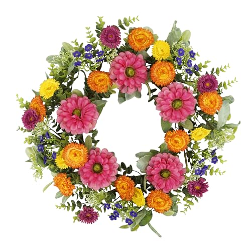 YNYLCHMX 18 inch SpringSummer Front Door Ring Wreath Simulated Colorful Daisy Petals Suitable for Wall Window Farm Parties Festivals Home Decoration - Image 1