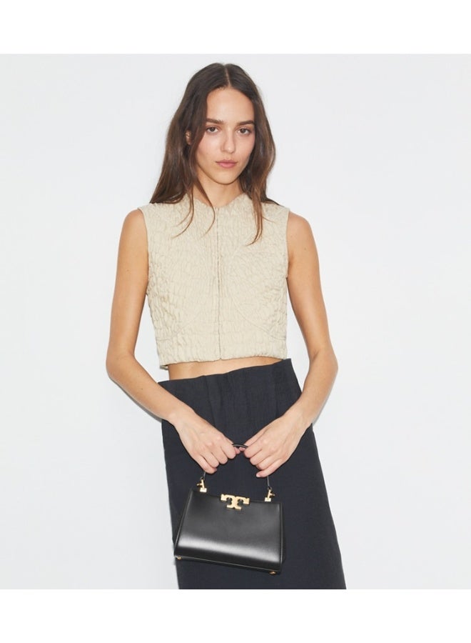 Burch Tory Burch Mini Eleanor Leather Satchel Bag, Women's Cross Body Bag, Women's Tote Bag, Women's Hand Bag, Women's Shoulder Bag, Women's Travel Bag, Black-20cm - Image 3