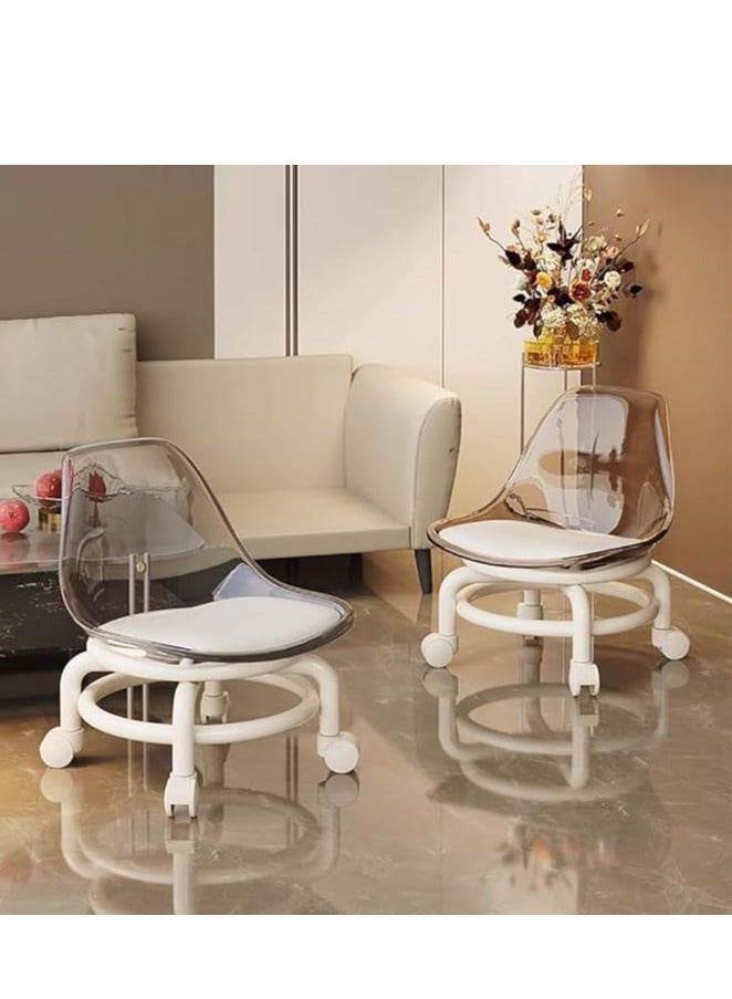 Generic 2pcs Acrylic Chairs Kids Dining Chair Low Stool with Wheels and Back Support Toddler Chair for Work,Home Cleaning,Garage,Office and Laundry (Transparent) - Image 1