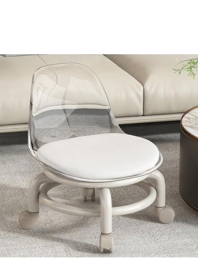 Generic 2pcs Acrylic Chairs Kids Dining Chair Low Stool with Wheels and Back Support Toddler Chair for Work,Home Cleaning,Garage,Office and Laundry (Transparent) - Image 2