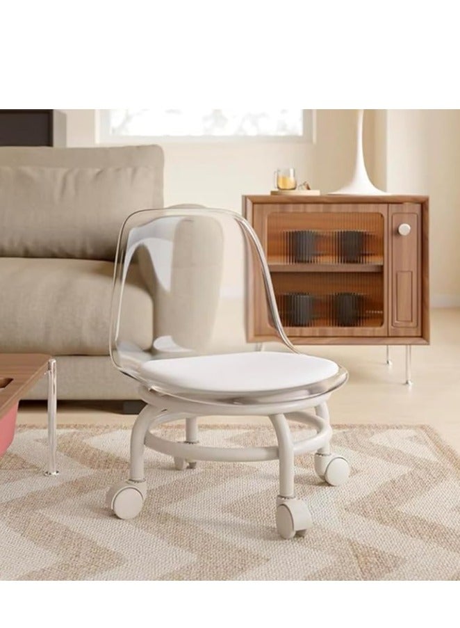 Generic 2pcs Acrylic Chairs Kids Dining Chair Low Stool with Wheels and Back Support Toddler Chair for Work,Home Cleaning,Garage,Office and Laundry (Transparent) - Image 3