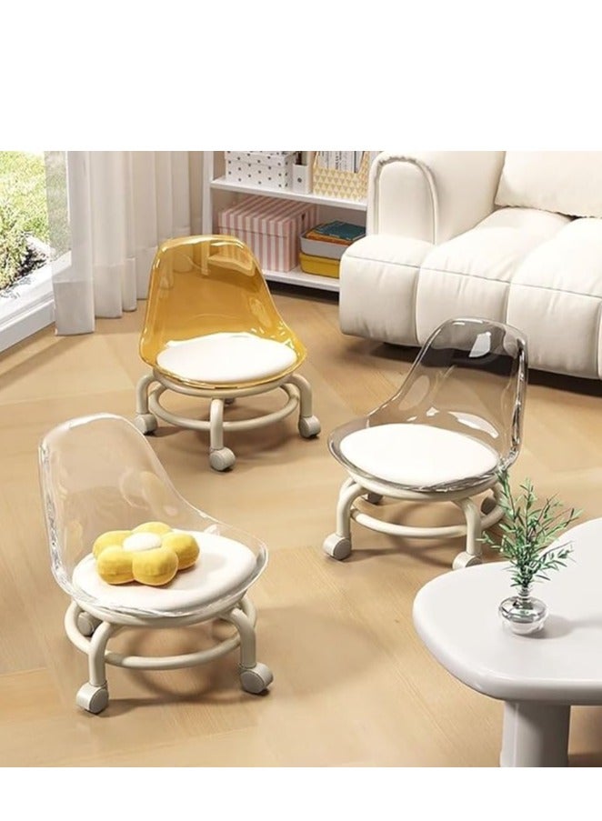 Generic 2pcs Acrylic Chairs Kids Dining Chair Low Stool with Wheels and Back Support Toddler Chair for Work,Home Cleaning,Garage,Office and Laundry (Transparent) - Image 4