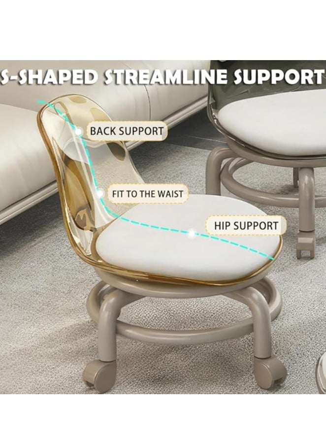 Generic 2pcs Acrylic Chairs Kids Dining Chair Low Stool with Wheels and Back Support Toddler Chair for Work,Home Cleaning,Garage,Office and Laundry (Transparent) - Image 5