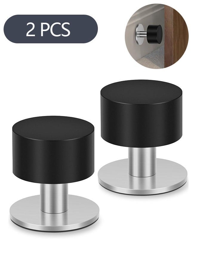 2-Piece Door Stoppers Stop with Stickers, Self-Adhesive Door Stops with Black Rubber Bumper  Stainless Steel Body, Heavy Duty Door Knob Wall Protector Sound Dampening for Home Office - Image 1