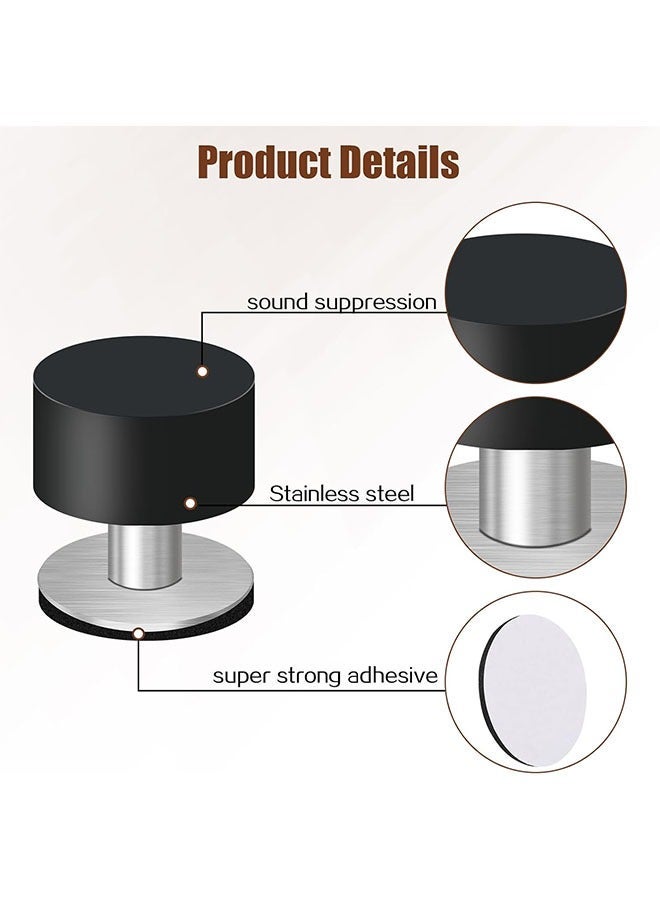 2-Piece Door Stoppers Stop with Stickers, Self-Adhesive Door Stops with Black Rubber Bumper  Stainless Steel Body, Heavy Duty Door Knob Wall Protector Sound Dampening for Home Office - Image 3