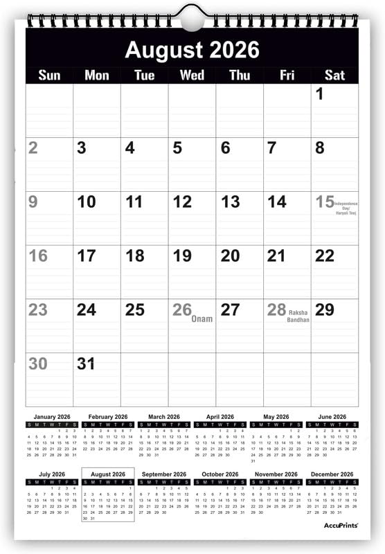 AccuPrints® Wall Calendar 2026 Planner-Size (14 x 20) inch For Office Home Table New Year Hanging Kids (35.5 x 50) cm- (Black Wall) - Image 1