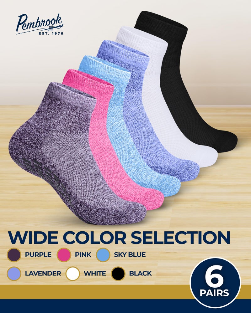 Pembrook Diabetic Ankle Socks for Men & Women with Grips | 6 Pairs Quarter Length Wide Non Binding Diabetic Socks for Men Non Slip | Edema, Neuropathy for Women & Men - Image 5