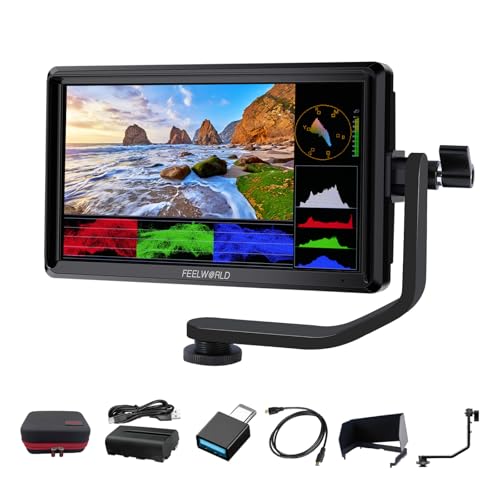 FEELWORLD S55 V3 6 Inch DSLR Camera Field Monitor Bundle FHD IPS Screen 4K HDMI inOut Tilt Arm Power Output Battery Carry Case Included - Image 1