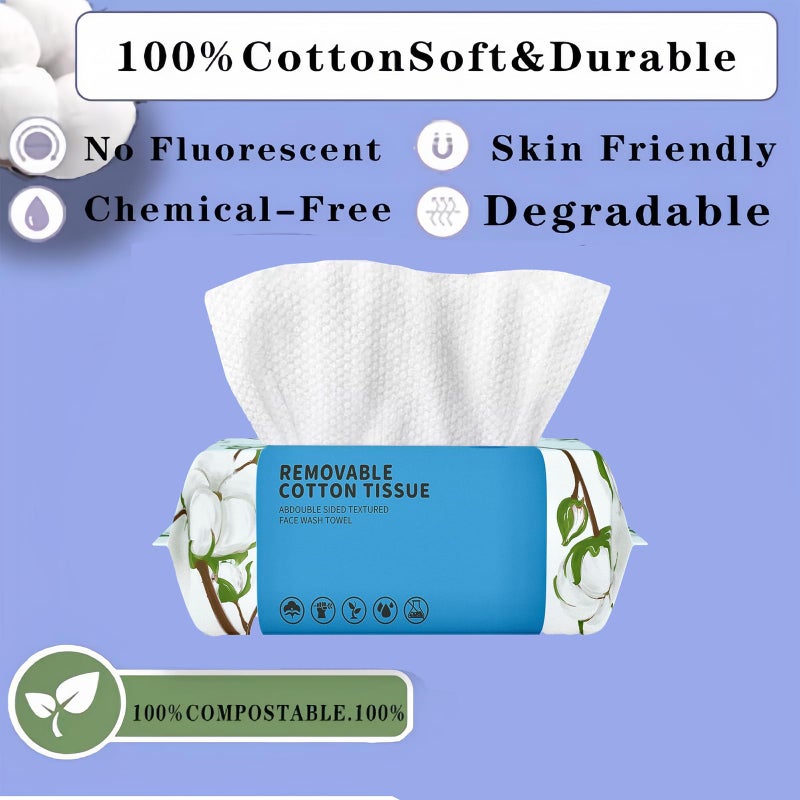 KeeiZoes Disposable Face Towel 100 Count, Soft Cotton Clean Skin Face Towels, Dry Wipes Cotton Facial Towels Wash Cloths Tissue Thickened, Disposable Face Towelettes for Cleansing, Makeup Remover and Skincare - Image 4