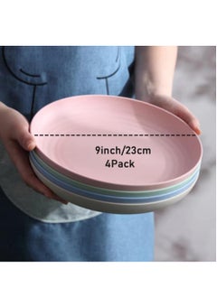 Joyelink Unbreakable Wheat Straw Plates 9 inch, Reusable Large Plates Set of 4, Dishwasher Safe Easy to Clean BPA Free, Perfect for Kitchen Outdoor Picnic Plates  - Image 4