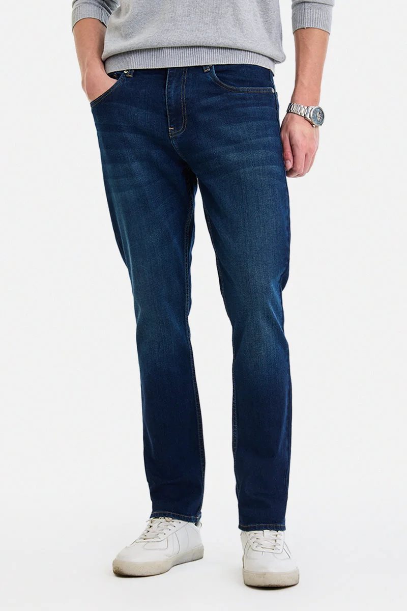سنيتش Blue Solid Slim Fit Casual Jeans
