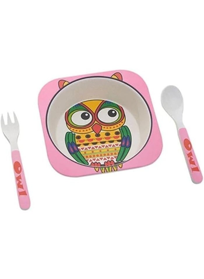Generic A set of divided plates for children, consisting of 5 pieces of children's tableware, made of healthy and safe natural materials, BPA-free, for hot and cold food (owl (pink))  - Image 2