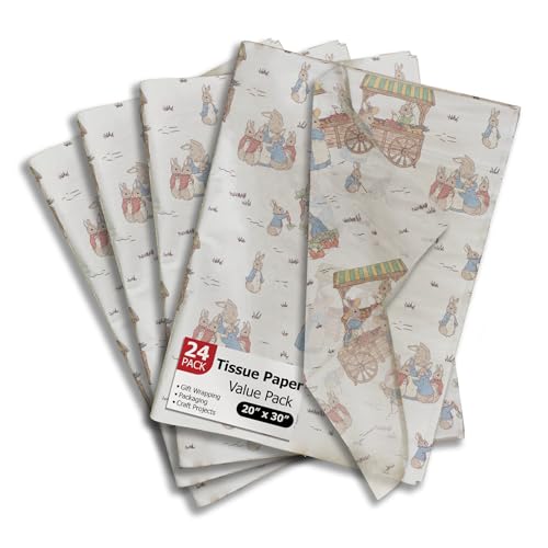 Pro Supply Global Peter Rabbit Printed Tissue Paper for Gift Bags or Boxes and Wrapping - Baby Shower Bulk Decorative Art Tissue Paper for Packaging and Gifting | 24 Sheets 20" x 30" - Image 1