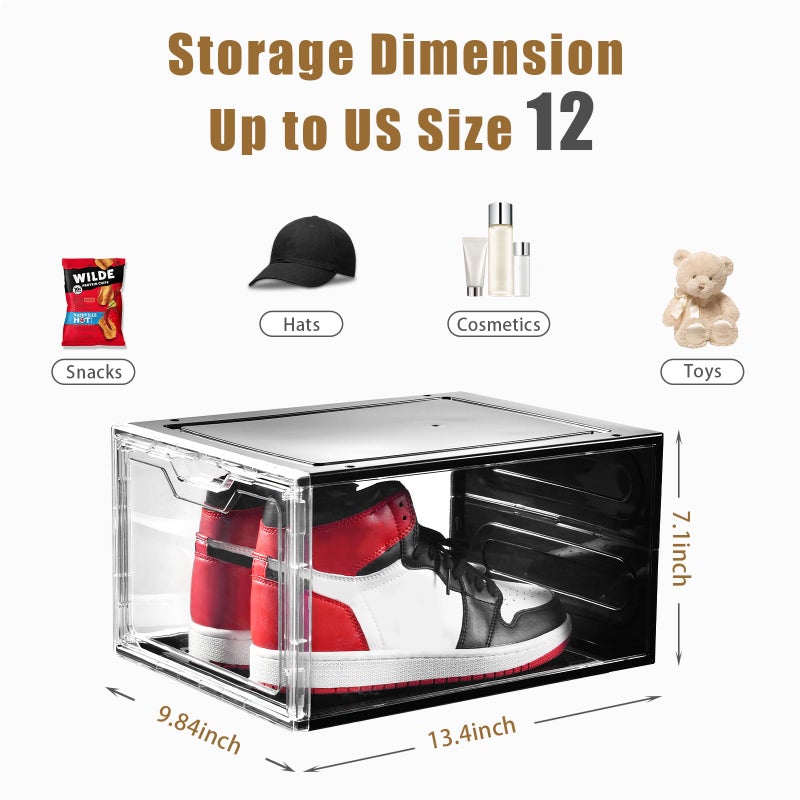 Clemate Upgraded X-Large Shoe Organizer,Shoe Storage Organizer,12 Pack,Shoe Box Clear Plastic Stackable,Drop Front Shoe Box with Clear Door, Shoe Containers For Sneaker Display,Fit up to US Size12 - Image 3