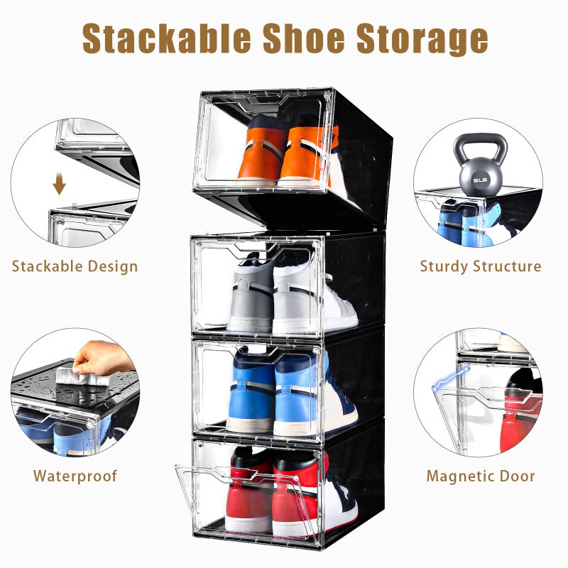Clemate Upgraded X-Large Shoe Organizer,Shoe Storage Organizer,12 Pack,Shoe Box Clear Plastic Stackable,Drop Front Shoe Box with Clear Door, Shoe Containers For Sneaker Display,Fit up to US Size12 - Image 4