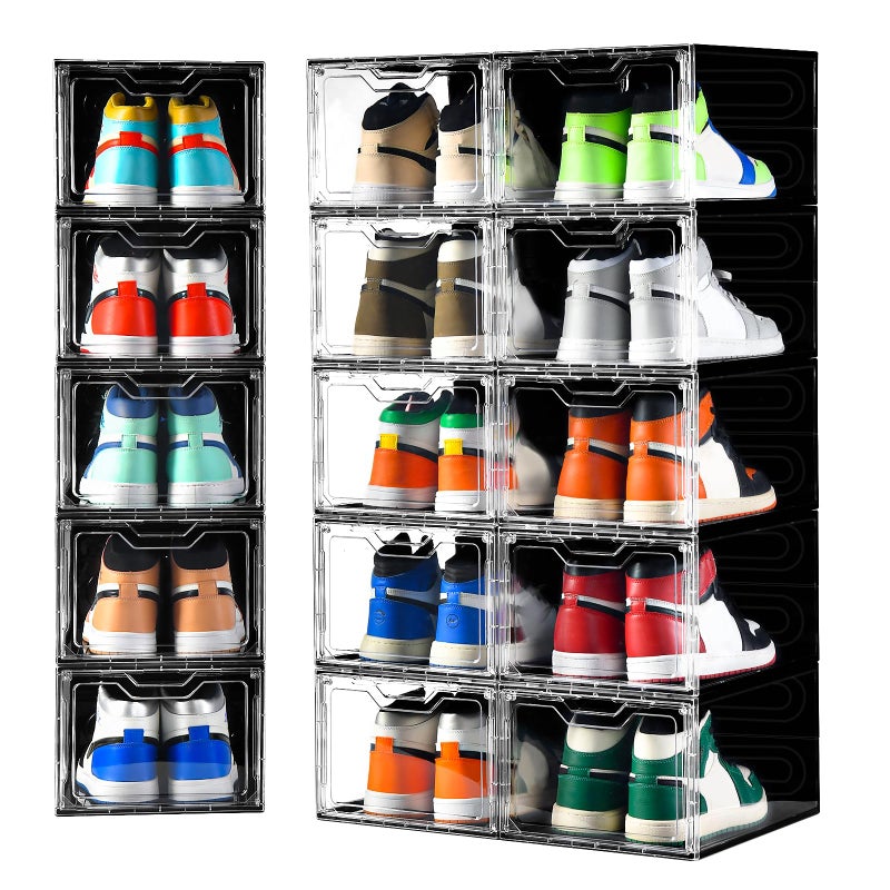 Clemate Upgraded X-Large Shoe Organizer,Shoe Storage Organizer,12 Pack,Shoe Box Clear Plastic Stackable,Drop Front Shoe Box with Clear Door, Shoe Containers For Sneaker Display,Fit up to US Size12 - Image 1