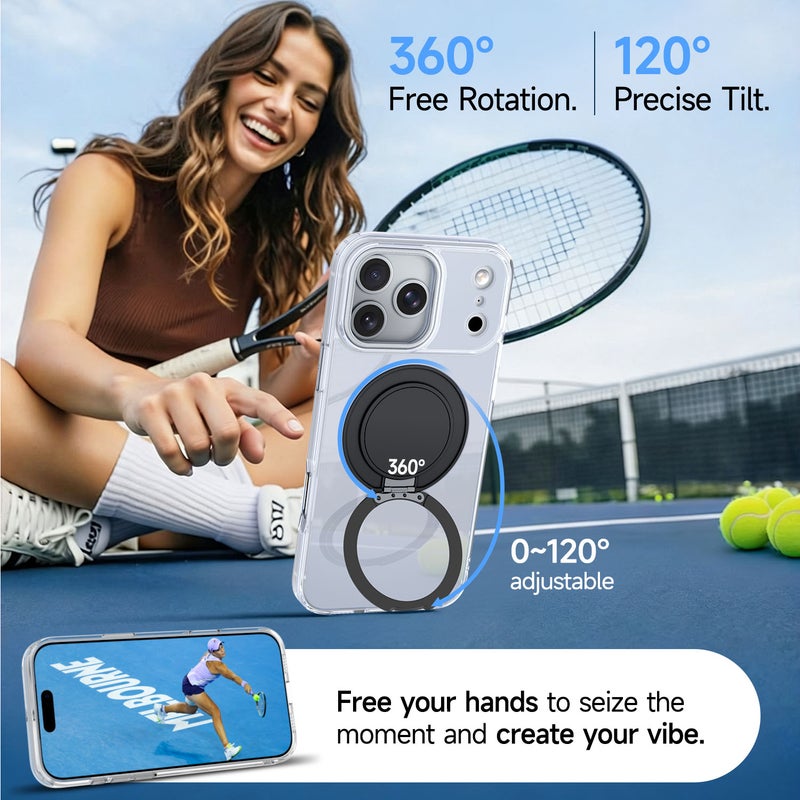 غطاء هاتف متعدد الوظائف  TPU + أكريليك مدمج حامل من سبائك الألمنيوم | حامل دوار 360° | متوافق مع الشحن اللاسلكي والمغناطيسي - Image 5