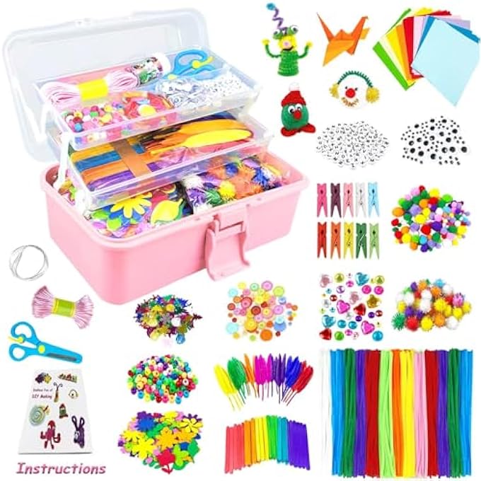 ARTS AND CRAFTS SUPPLIES FOR KIDS DIY CRAFT KITS ART SUPPLIES MATERIALS KIDS CRAFTS SET WITH PIPE CLEANERS CRAFT BOX PRESCHOOL HOMESCHOOL TOYS GIFT FOR BOYS AND GIRLS AGE 4 5 6 7 8 - Image 1